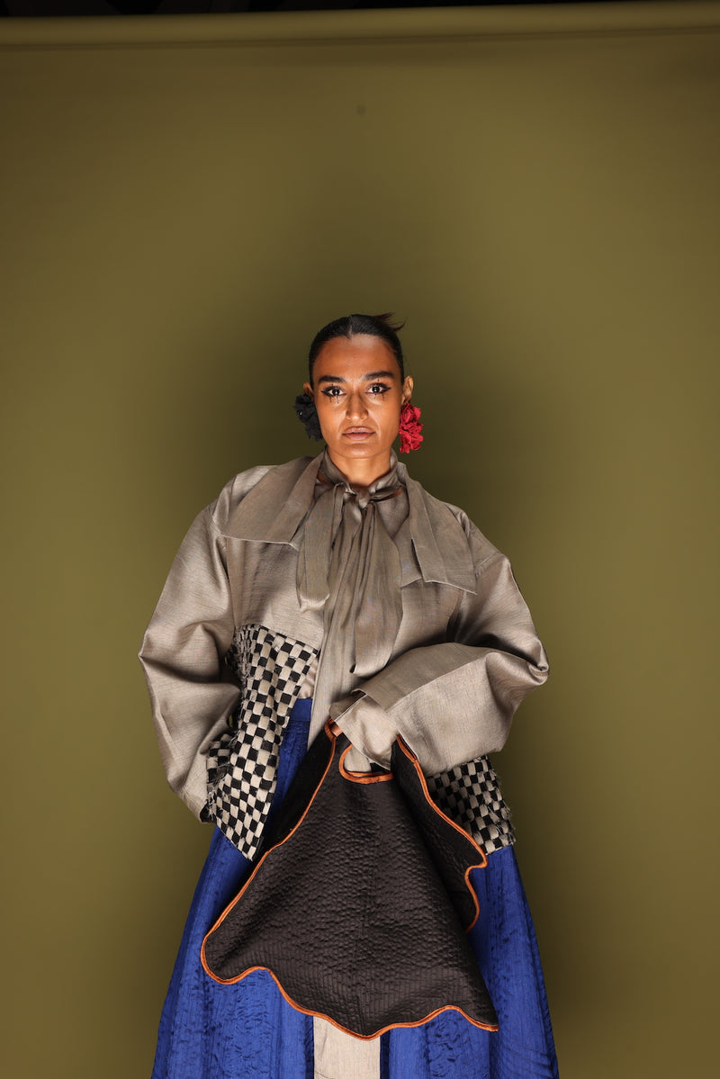 Drift Overlay-Grey + Black mysore silk jackets and overlays by Stoique in grey, black for women in Singapore