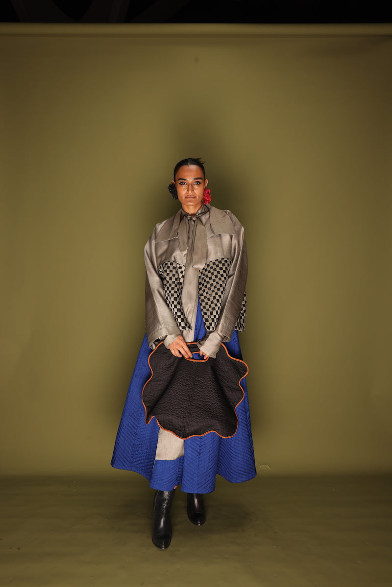Drift Overlay-Grey + Black mysore silk jackets and overlays by Stoique in grey, black for women in Singapore