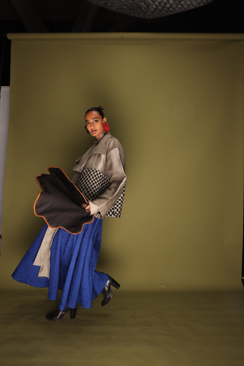 Drift Overlay-Grey + Black mysore silk jackets and overlays by Stoique in grey, black for women in Singapore