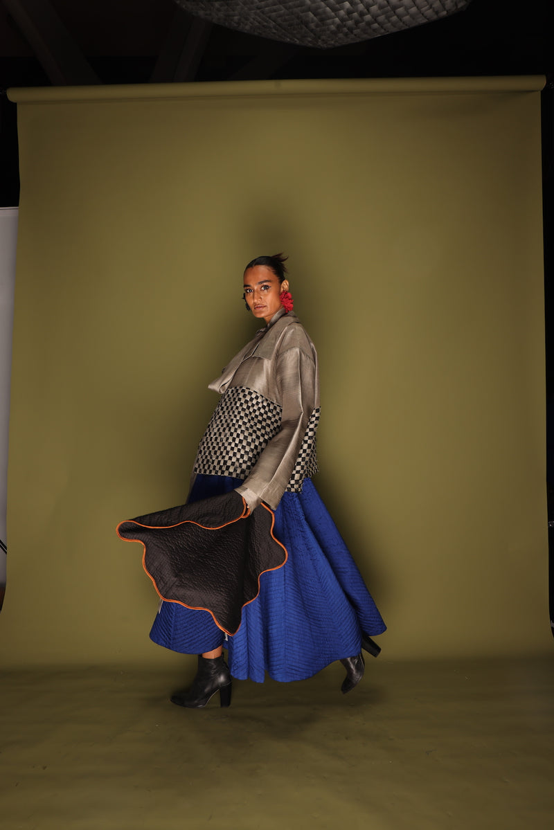 Drift Overlay-Grey + Black mysore silk jackets and overlays by Stoique in grey, black for women in Singapore