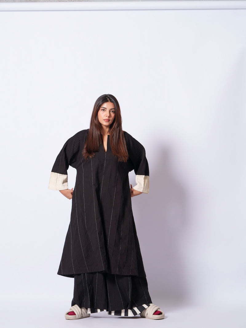 Dune Pants-Black + Natural cotton matty pants/trousers by Stoique in black, natural for women in Singapore