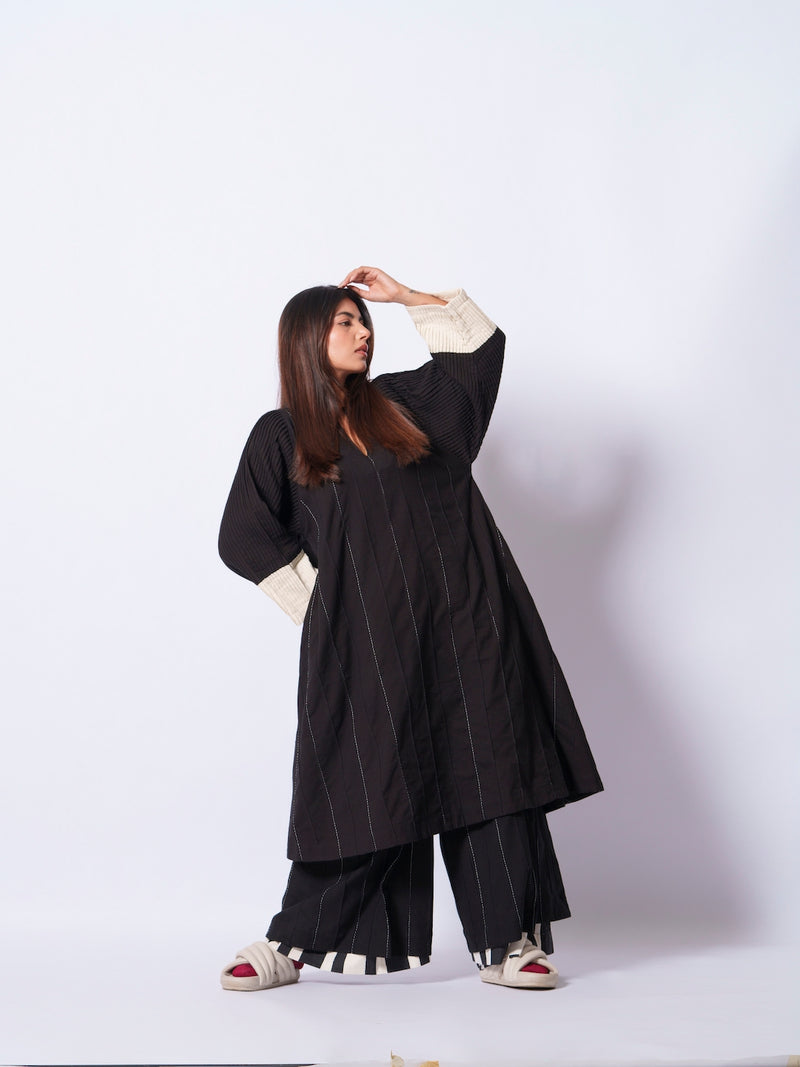 Dune Pants-Black + Natural cotton matty pants/trousers by Stoique in black, natural for women in Singapore