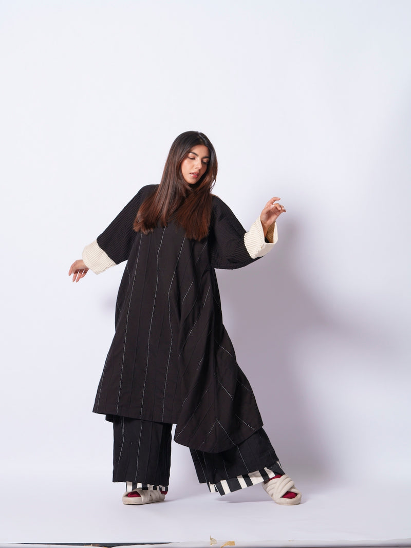 Dune Pants-Black + Natural cotton matty pants/trousers by Stoique in black, natural for women in Singapore