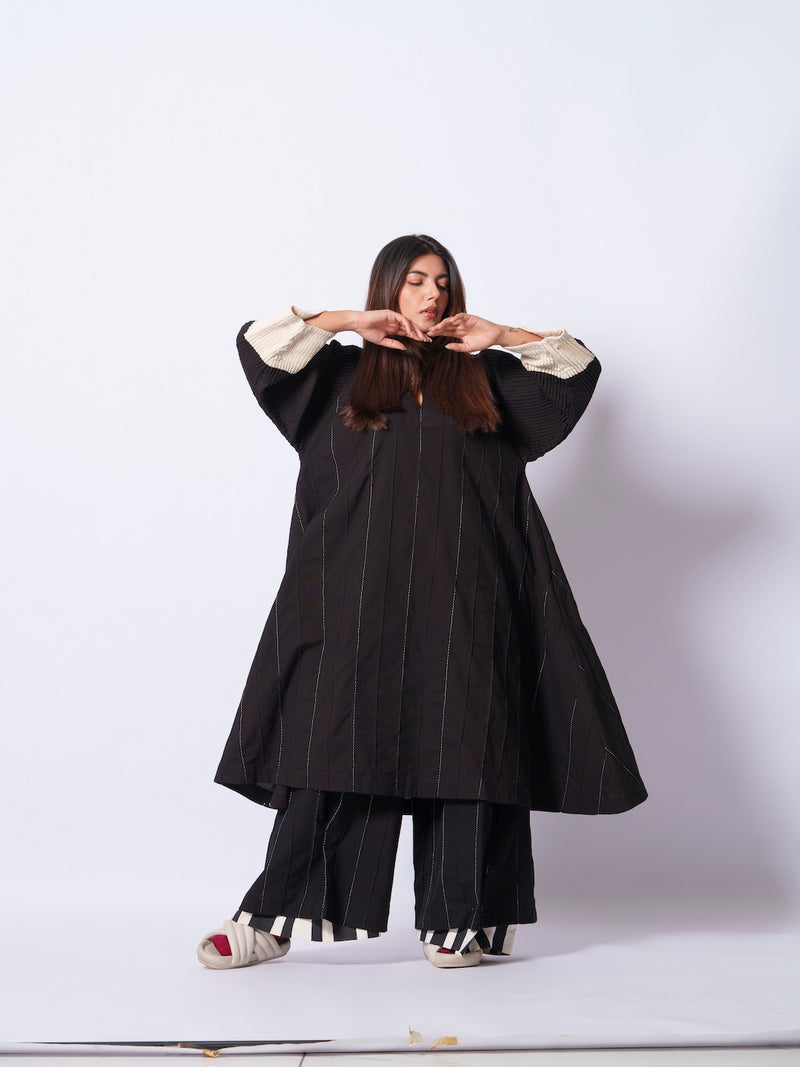 Dune Pants-Black + Natural cotton matty pants/trousers by Stoique in black, natural for women in Singapore