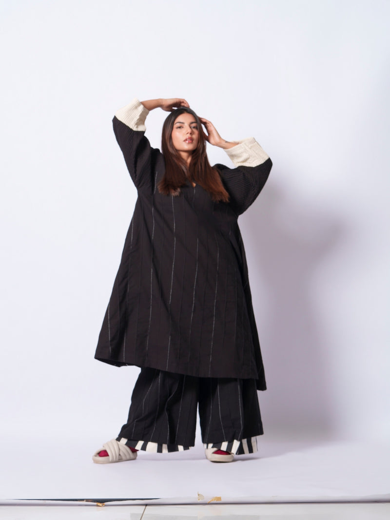 Dune Pants-Black + Natural cotton matty pants/trousers by Stoique in black, natural for women in Singapore