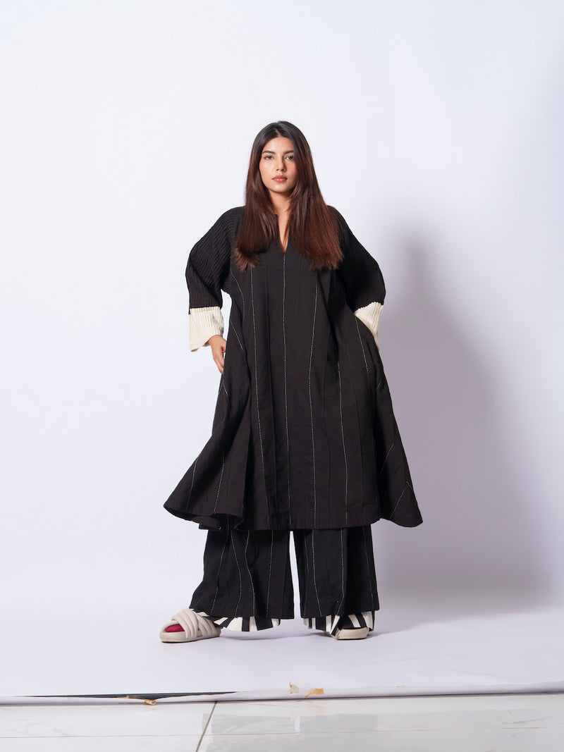 Dune Pants-Black + Natural cotton matty pants/trousers by Stoique in black, natural for women in Singapore