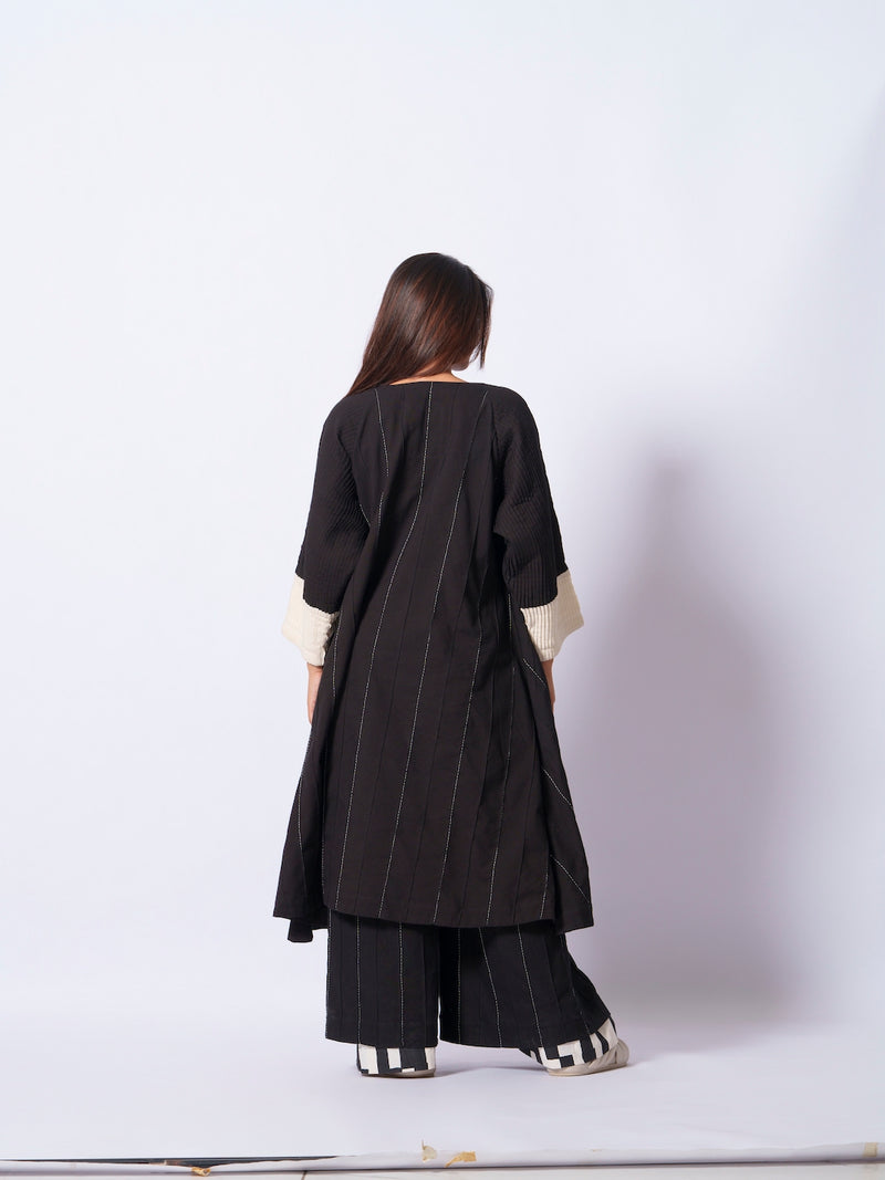 Dune Pants-Black + Natural cotton matty pants/trousers by Stoique in black, natural for women in Singapore