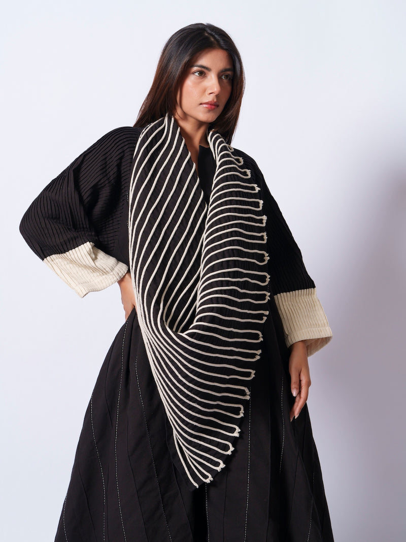 Dune Scarf-Black + Natural cotton matty scarf by Stoique in black, natural for women in Singapore