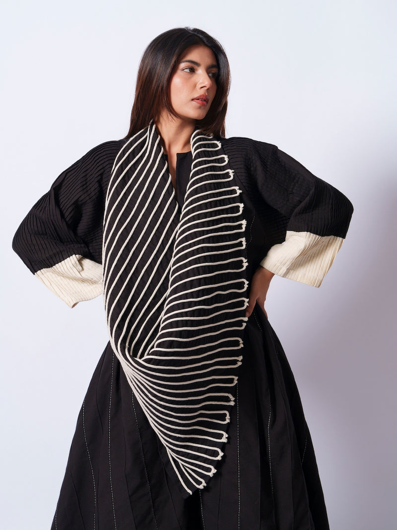 Dune Scarf-Black + Natural cotton matty scarf by Stoique in black, natural for women in Singapore