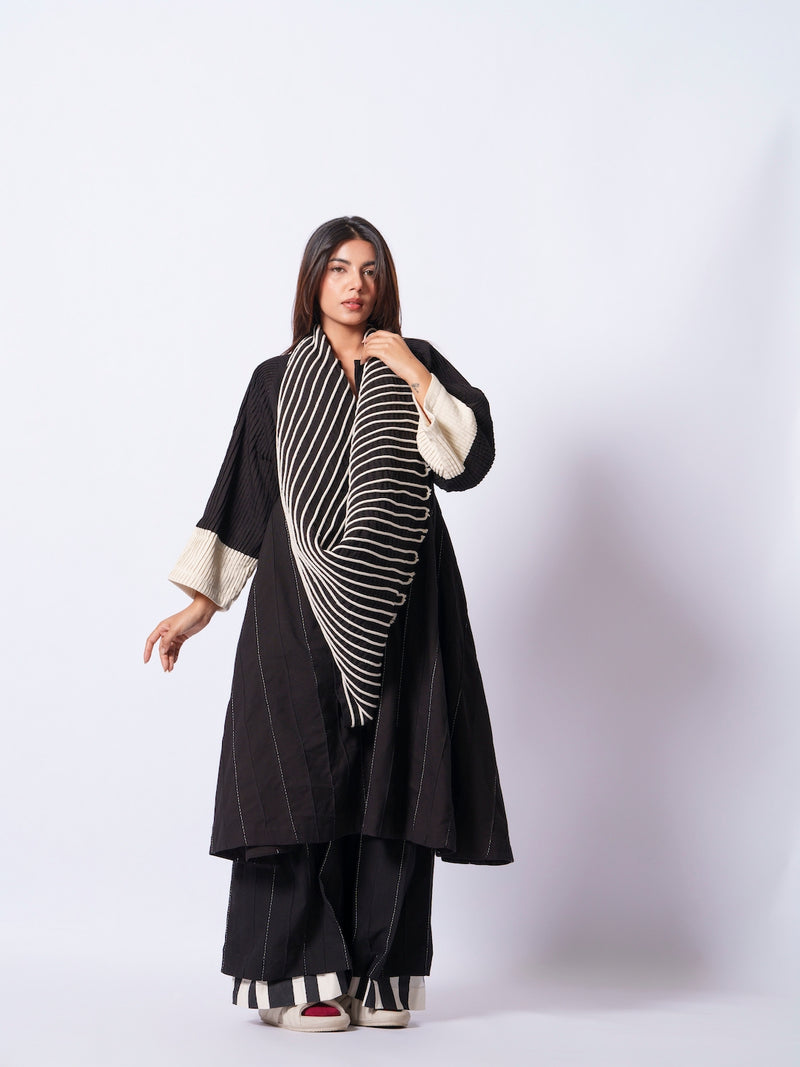 Dune Scarf-Black + Natural cotton matty scarf by Stoique in black, natural for women in Singapore