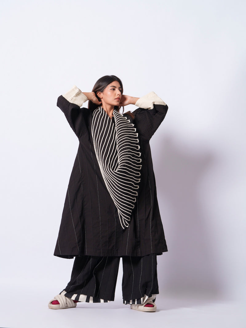 Dune Scarf-Black + Natural cotton matty scarf by Stoique in black, natural for women in Singapore