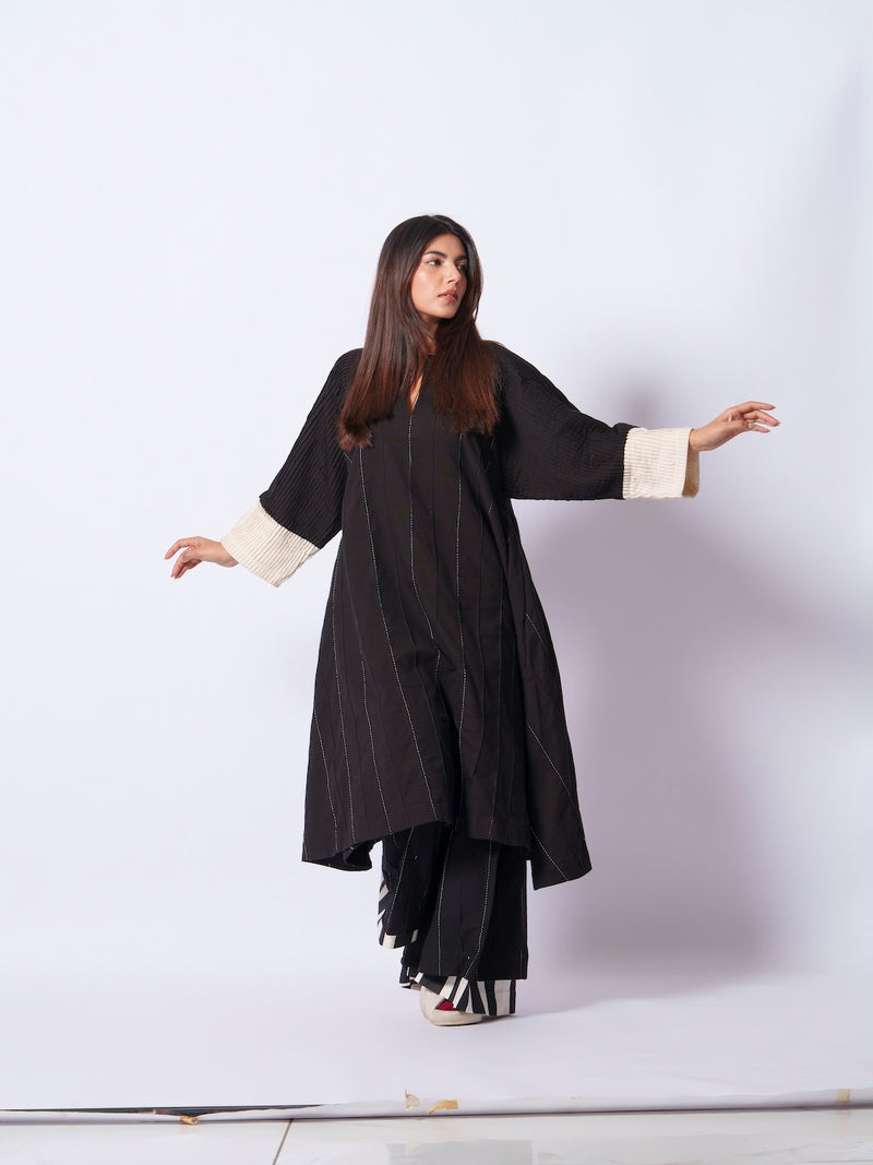 Dune Tunic-Black + Natural cotton matty kaftans and tunics by Stoique in black, natural for women in Singapore