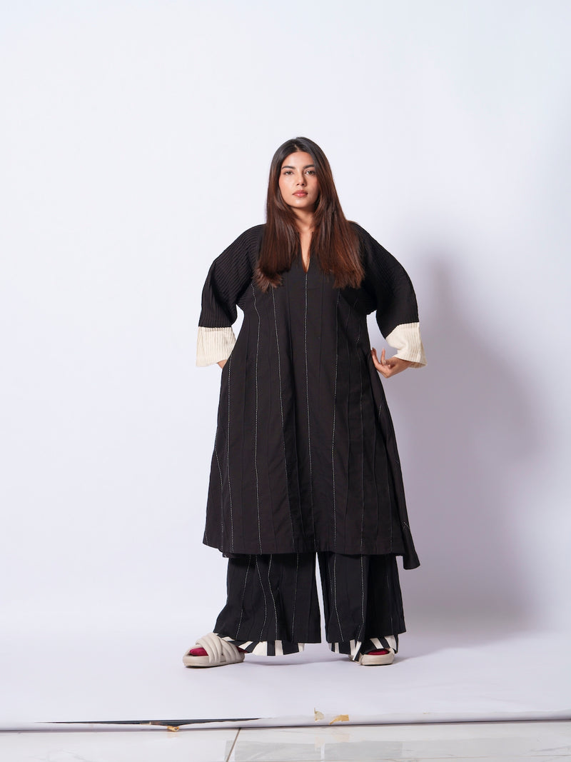 Dune Tunic-Black + Natural cotton matty kaftans and tunics by Stoique in black, natural for women in Singapore