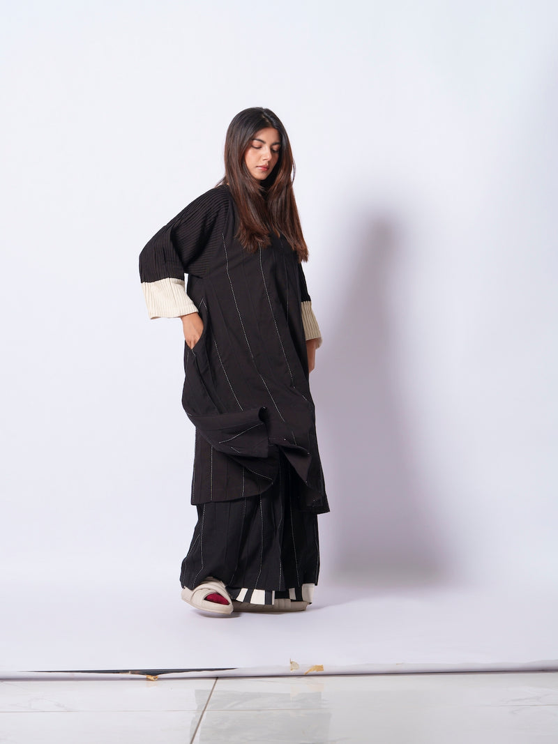 Dune Tunic-Black + Natural cotton matty kaftans and tunics by Stoique in black, natural for women in Singapore