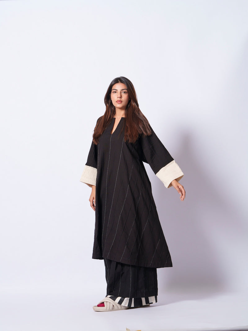 Dune Tunic-Black + Natural cotton matty kaftans and tunics by Stoique in black, natural for women in Singapore