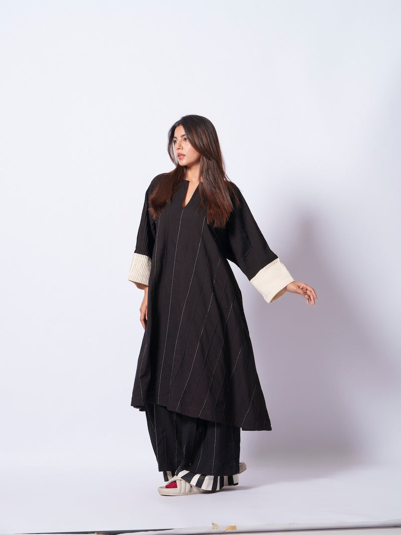 Dune Tunic-Black + Natural cotton matty kaftans and tunics by Stoique in black, natural for women in Singapore