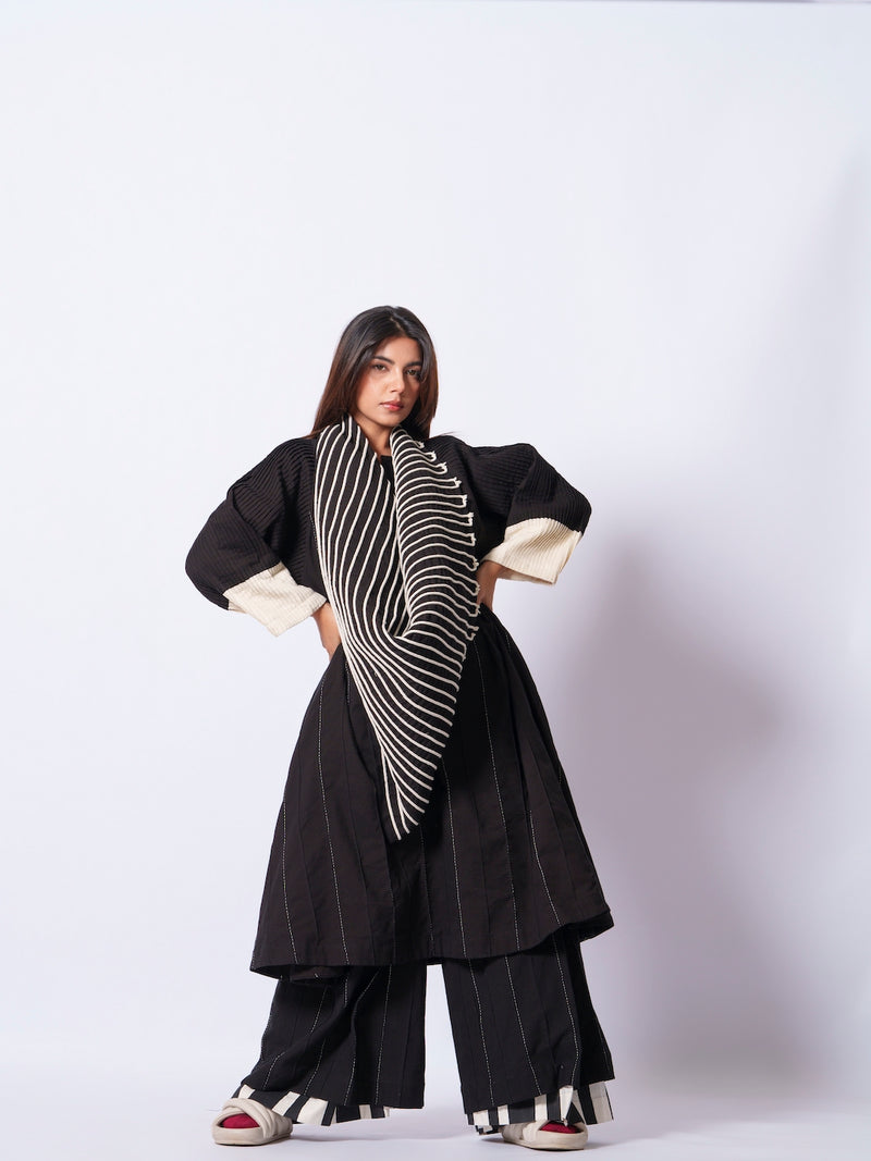 Dune Tunic-Black + Natural cotton matty kaftans and tunics by Stoique in black, natural for women in Singapore