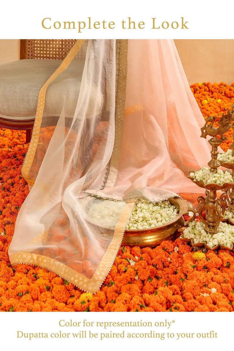 Daneen burnt orange chauga with salwar silk chanderi kurta/kurta set by SHEETAL BATRA in orange for women in Singapore