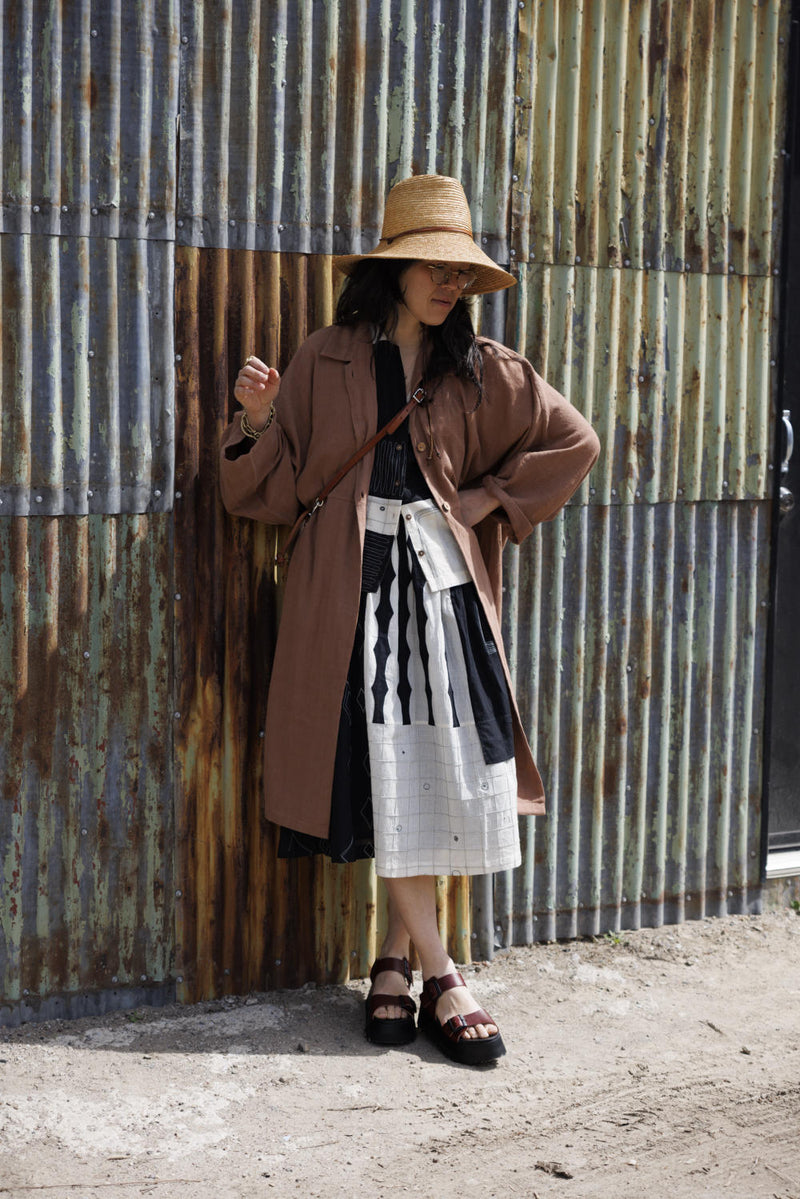 Lightweight Checkered Duster Jacket — Terracotta 100% cotton by World of Crow in beige color for women in Singapore