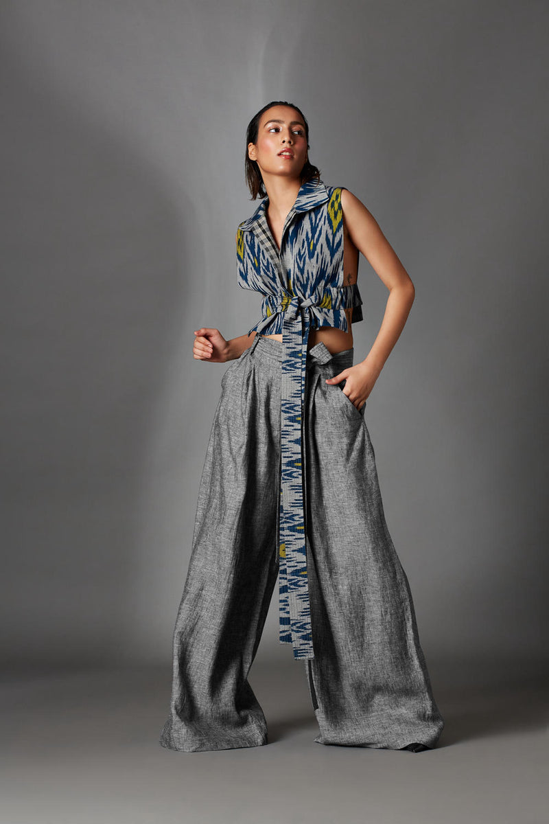 Dustin Trousers-Ash Grey linen by Chola in grey color for women in Singapore