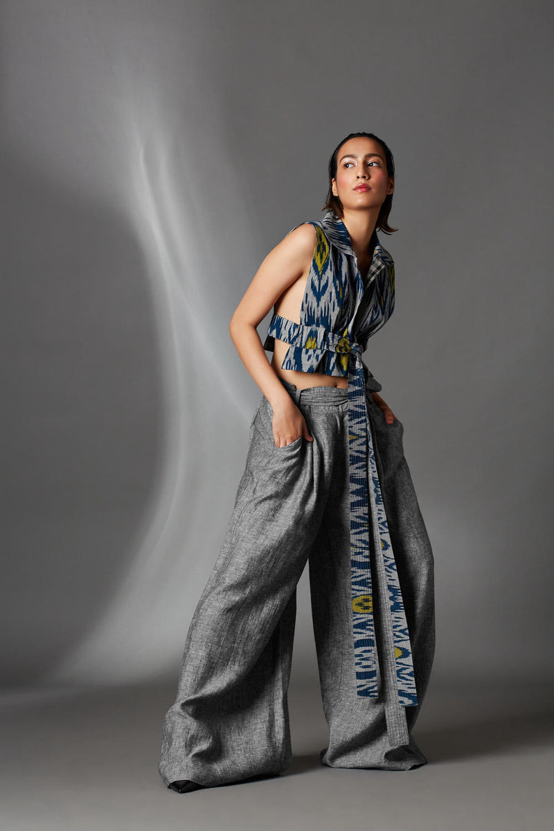 Dustin Trousers-Ash Grey linen by Chola in grey color for women in Singapore