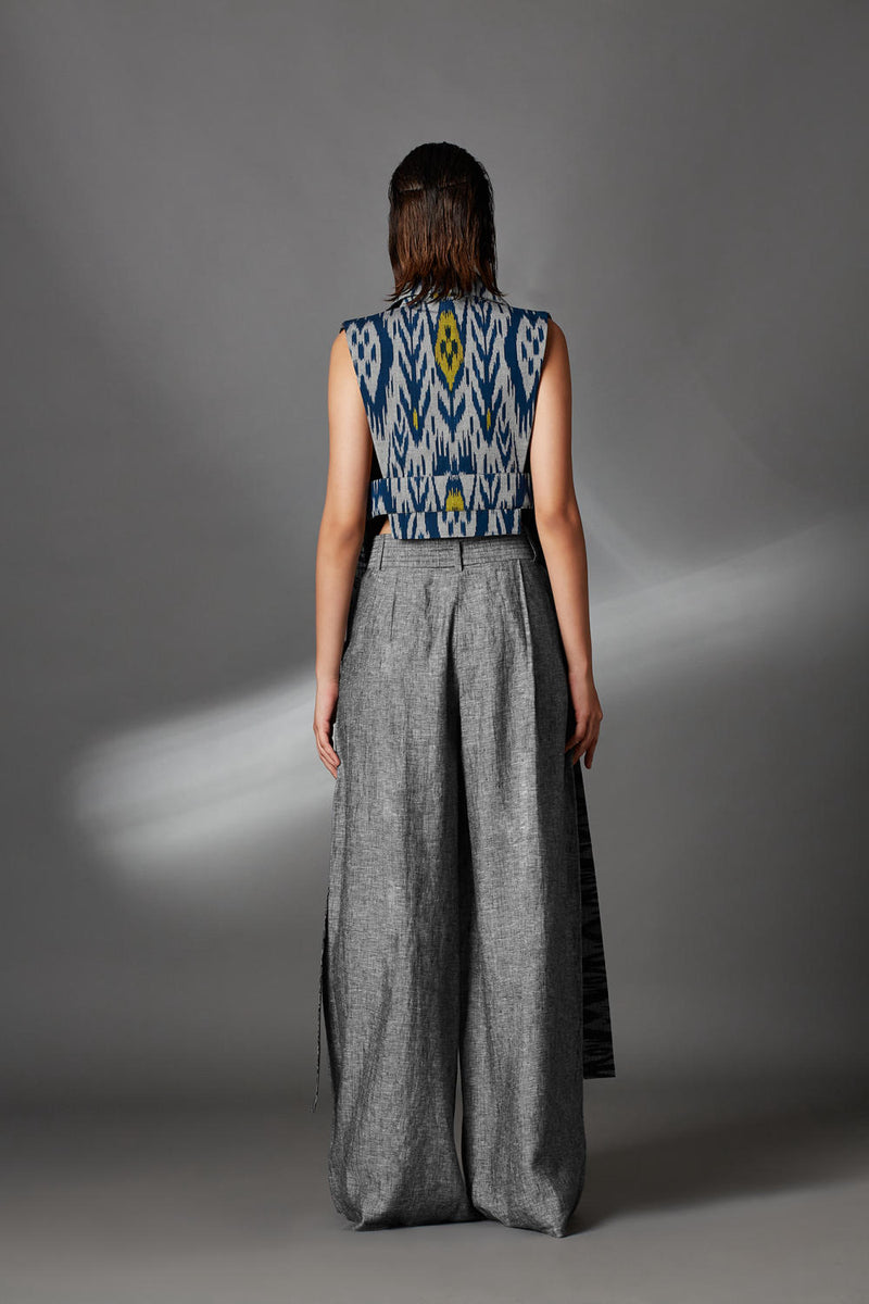 Dustin Trousers-Ash Grey linen by Chola in grey color for women in Singapore