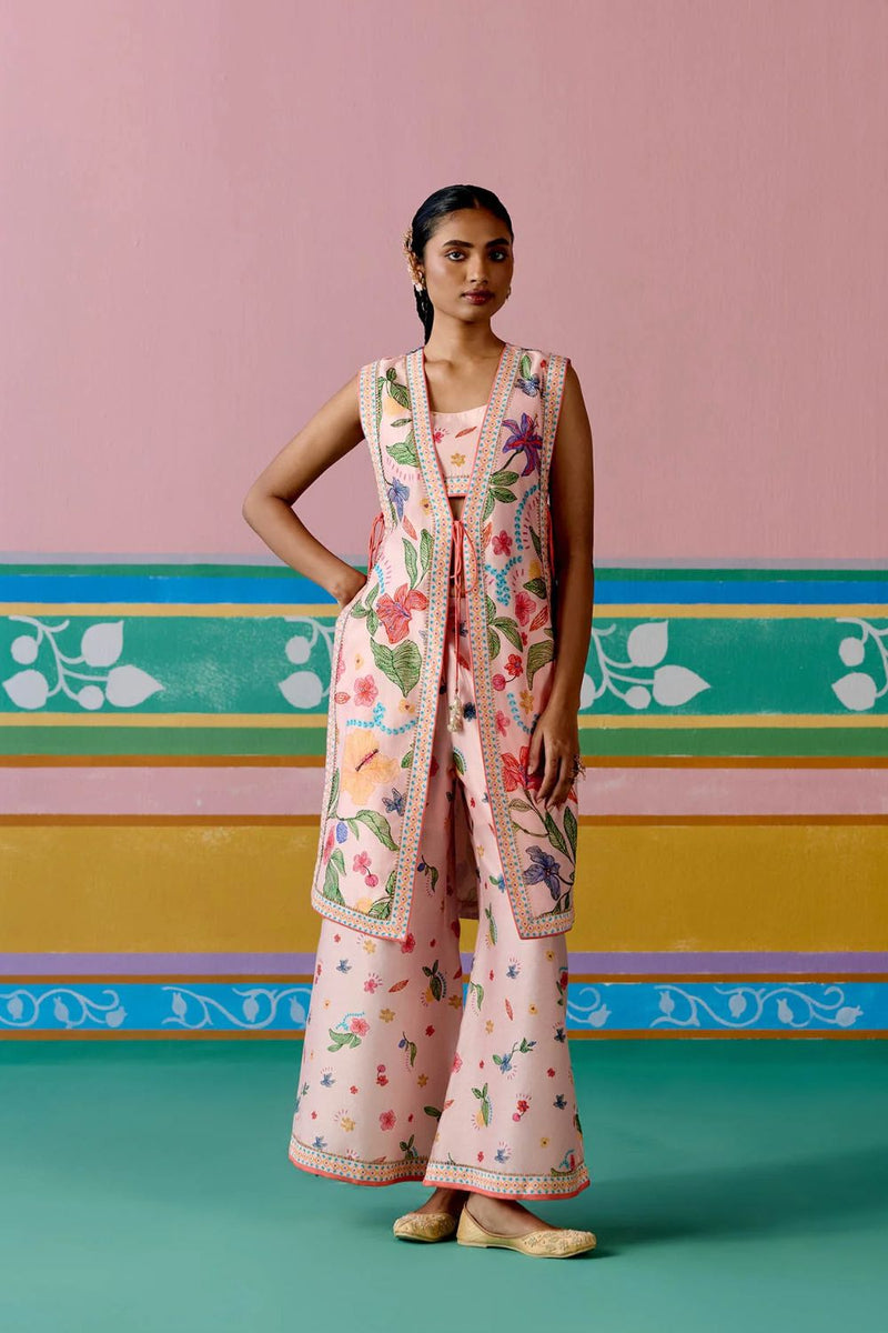 Dusty Pink Floral Jacket Set chanderi Buy Dusty Pink Floral Jacket Set from C&W | Co-Ord Sets for Women by Label Mogra in pink color for women in Singapore