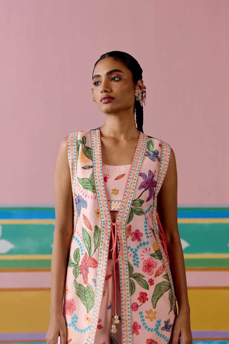 Dusty Pink Floral Jacket Set chanderi Buy Dusty Pink Floral Jacket Set from C&W | Co-Ord Sets for Women by Label Mogra in pink color for women in Singapore