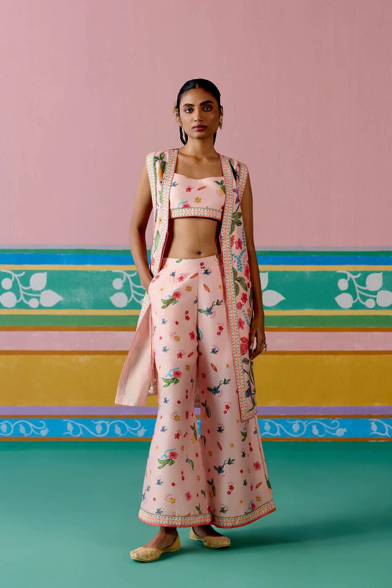 Dusty Pink Floral Jacket Set chanderi Buy Dusty Pink Floral Jacket Set from C&W | Co-Ord Sets for Women by Label Mogra in pink color for women in Singapore