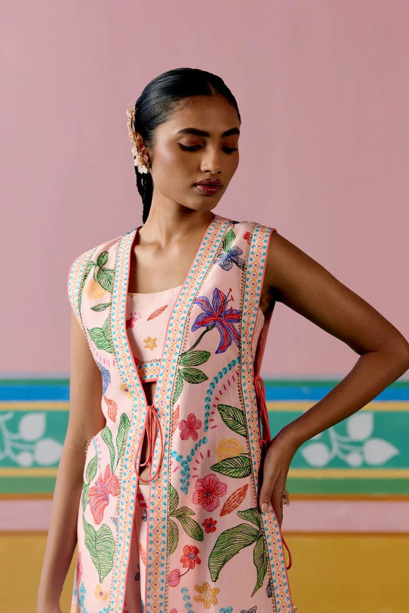 Dusty Pink Floral Jacket Set chanderi Buy Dusty Pink Floral Jacket Set from C&W | Co-Ord Sets for Women by Label Mogra in pink color for women in Singapore