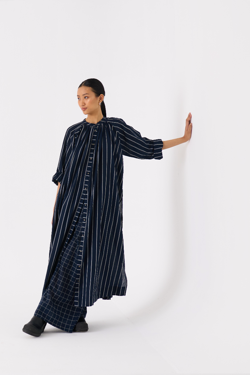 GATHER NECK SHIRT CO-ORD 
(SET OF 2)-BLACK mul by THREE in black color for women in Singapore