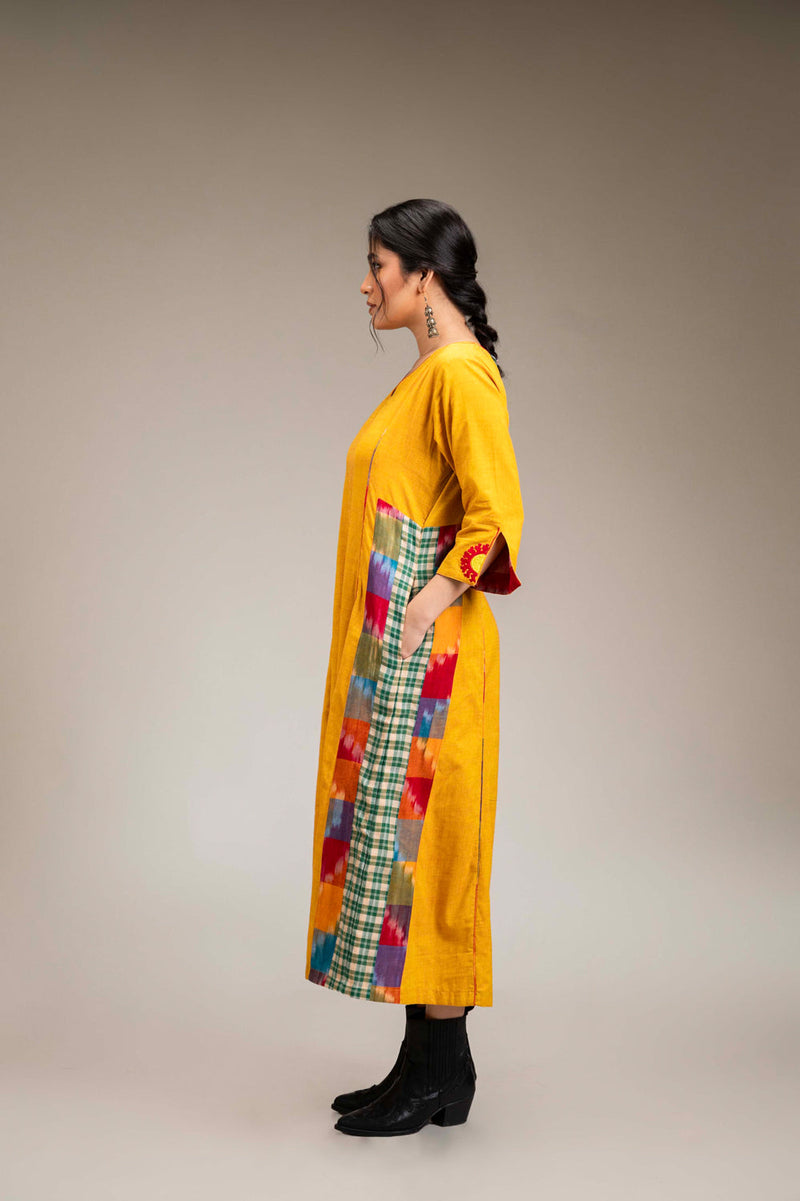 Suryoday Dress cotton,gamcha dress by 145 East in yellow for women in Singapore