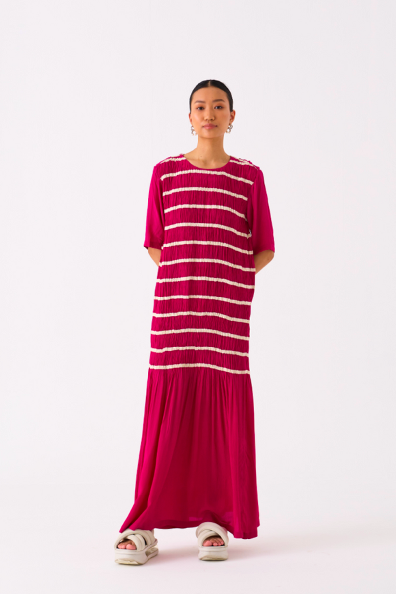 SHIRRING DRESS-FUSCHIA by THREE for women in Singapore
