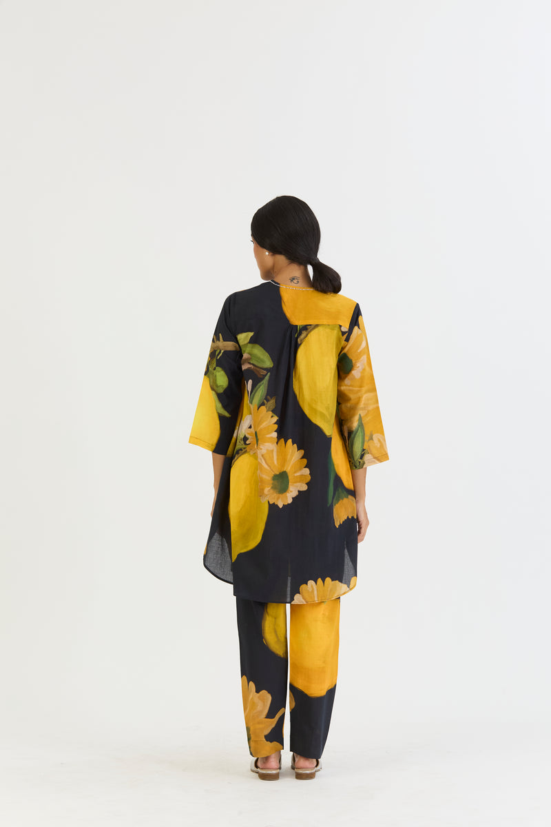 POMELLO SHORT KURTA SET cotton by Yam in yellow color for women in Singapore