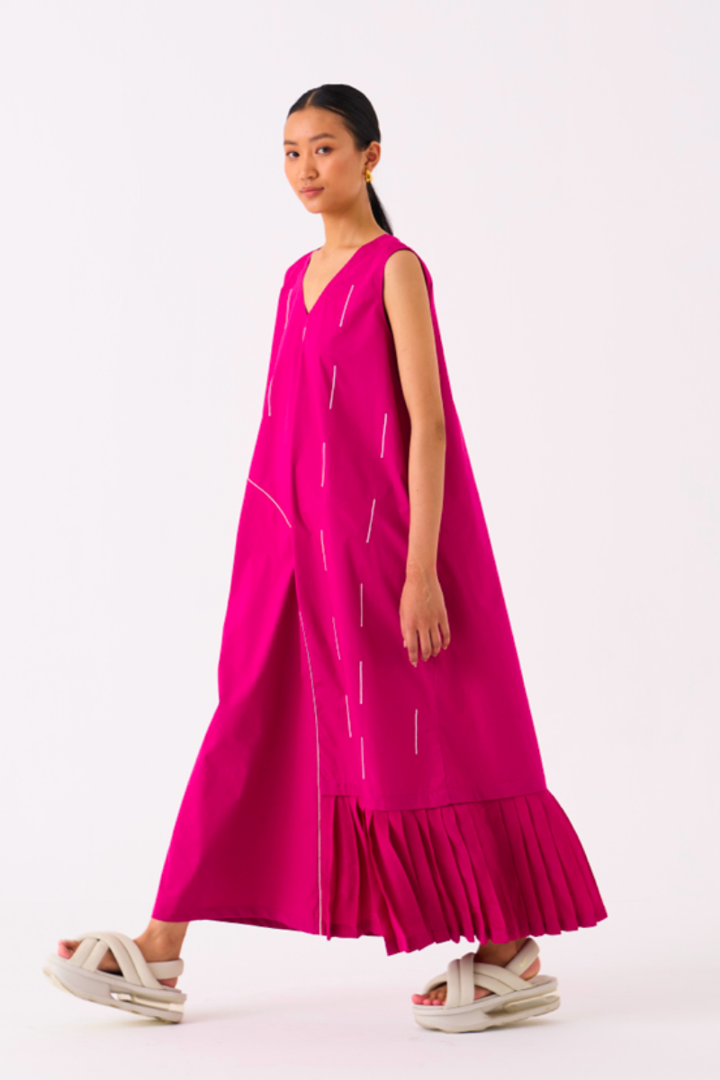 RAINDROP DRESS-FUSCHIA poplin by THREE for women in Singapore