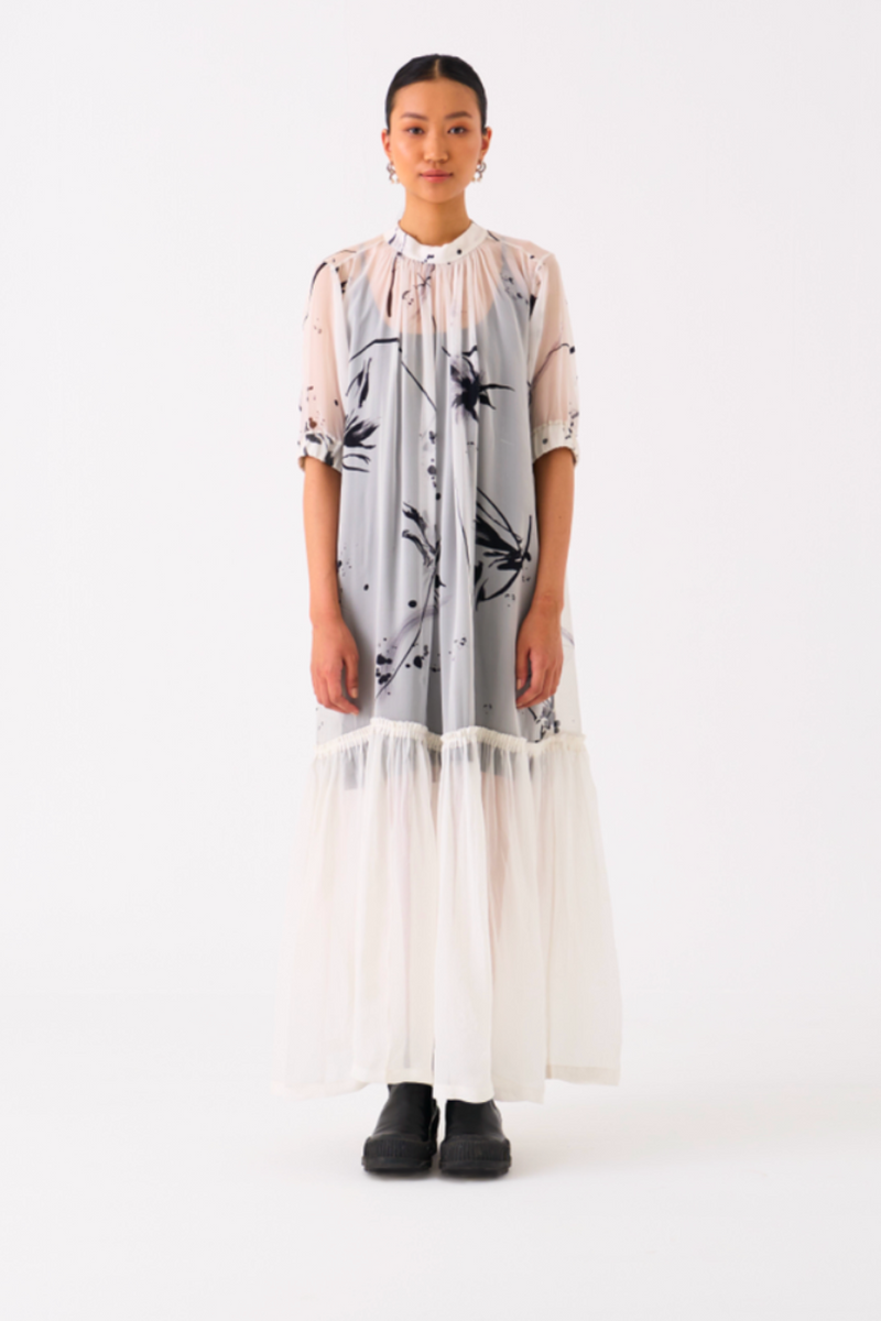 SHEER BOTTOM FRILL DRESS
-BLACK/WHITE organza by THREE in black color for women in Singapore