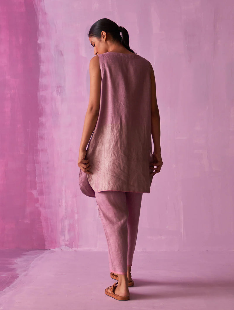 Irum Hand-Embroidered Sleeveless Kurta - Lavender linen by Manan for women in Singapore