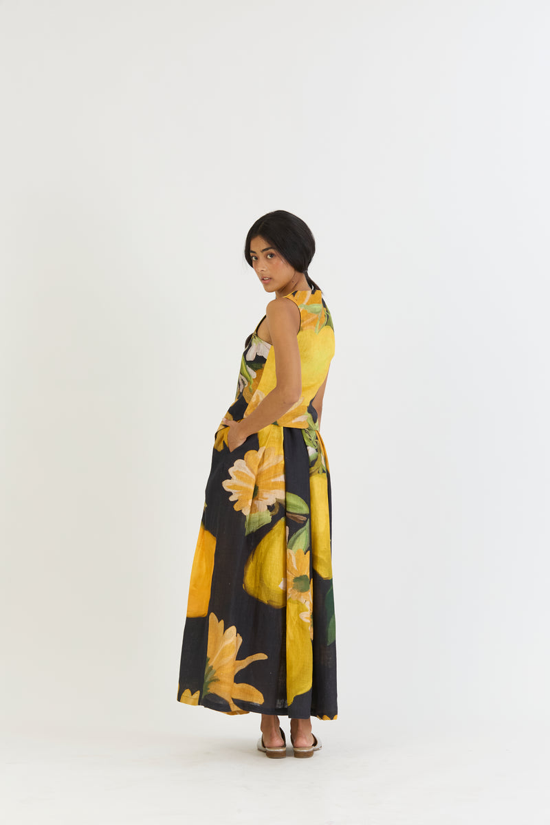 POMELLO WAISTCOAT AND BOX PLEAT SKIRT SET linen by Yam in yellow color for women in Singapore