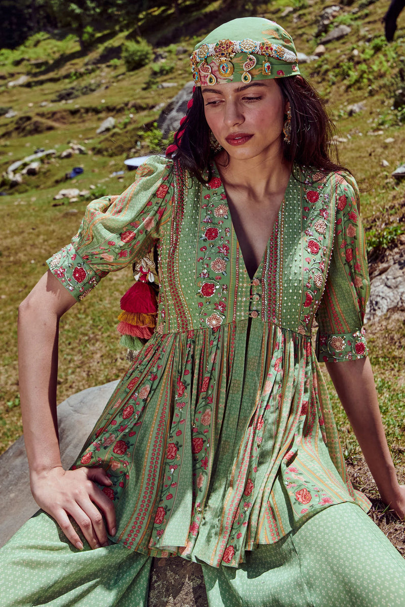 Eden Peplum Set crepe by Paulmi & Harsh-kahan Sep'26 in green for women in Singapore