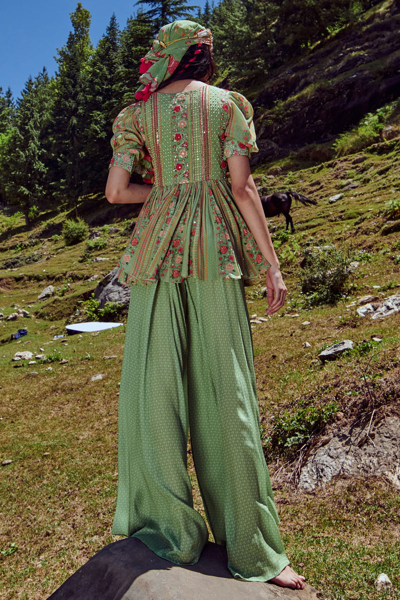 Eden Peplum Set crepe by Paulmi & Harsh-kahan Sep'26 in green for women in Singapore