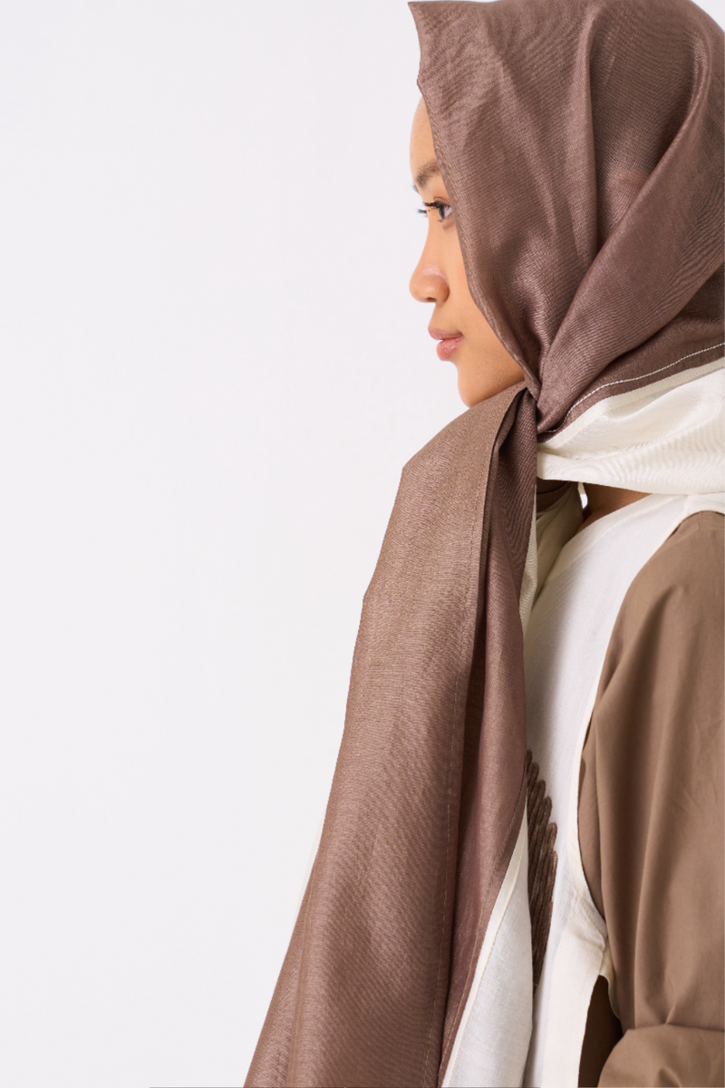 SQUARE EMB. SCARF-IVORY/
CEDAR chanderi by THREE for women in Singapore
