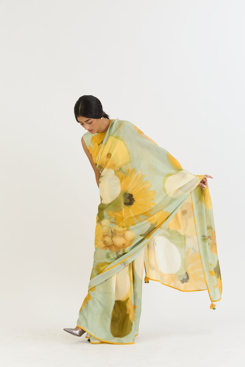 LEMONADE SAREE silk by Yam in yellow color for women in Singapore
