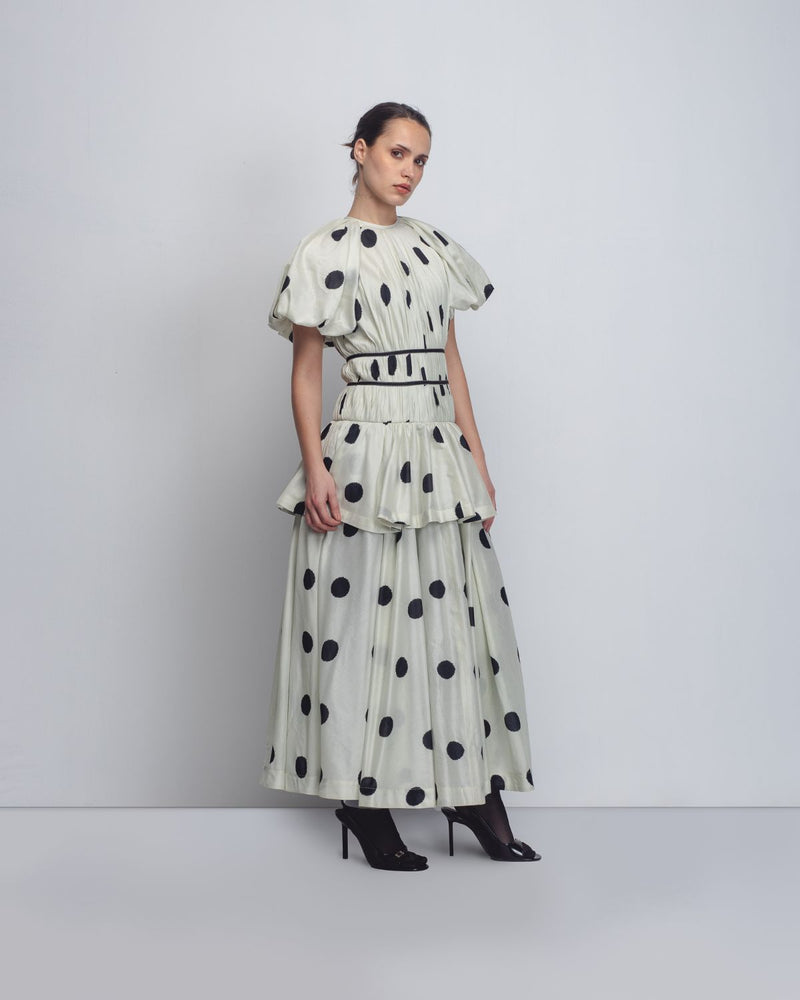 Elis Dress - Off White + Black Dots cotton Buy Elis Dress - Off White + Black Dots from C&W | Dresses for Women by Leh Studios in black color for women in Singapore