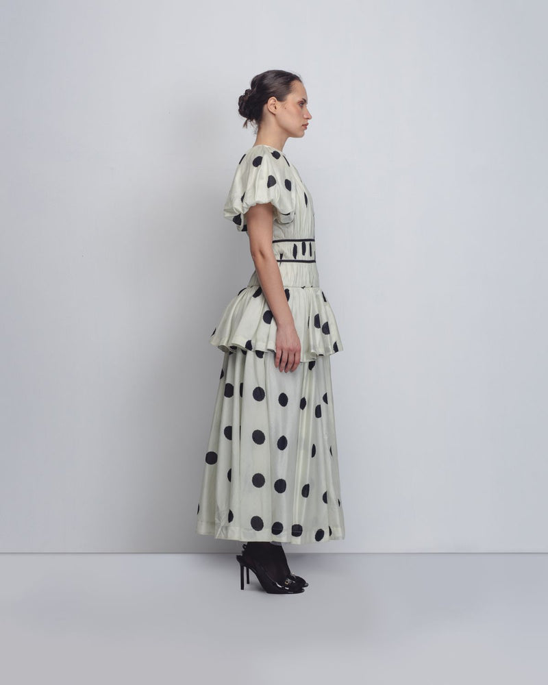 Elis Dress - Off White + Black Dots cotton Buy Elis Dress - Off White + Black Dots from C&W | Dresses for Women by Leh Studios in black color for women in Singapore