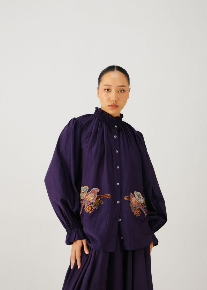 Elsa top-Ink parrot emb. silk by CORD for women in Singapore