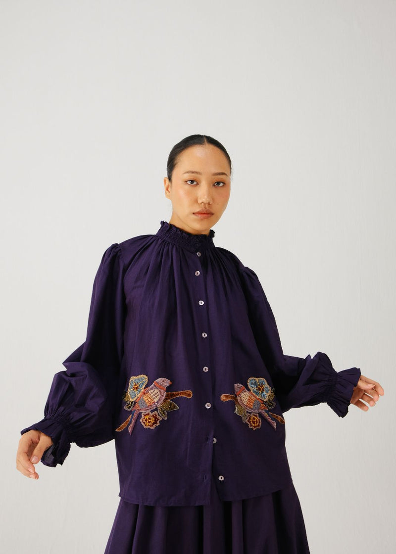 Elsa top-Ink parrot emb. silk by CORD for women in Singapore