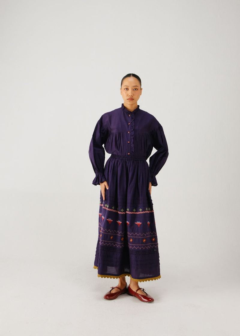 Emily skirt-Ink folk emb. silk by CORD for women in Singapore