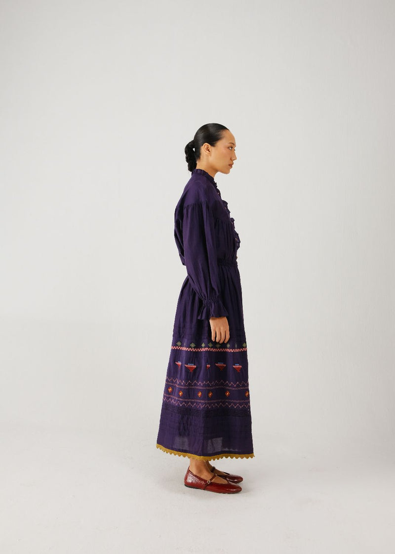 Emily skirt-Ink folk emb. silk by CORD for women in Singapore