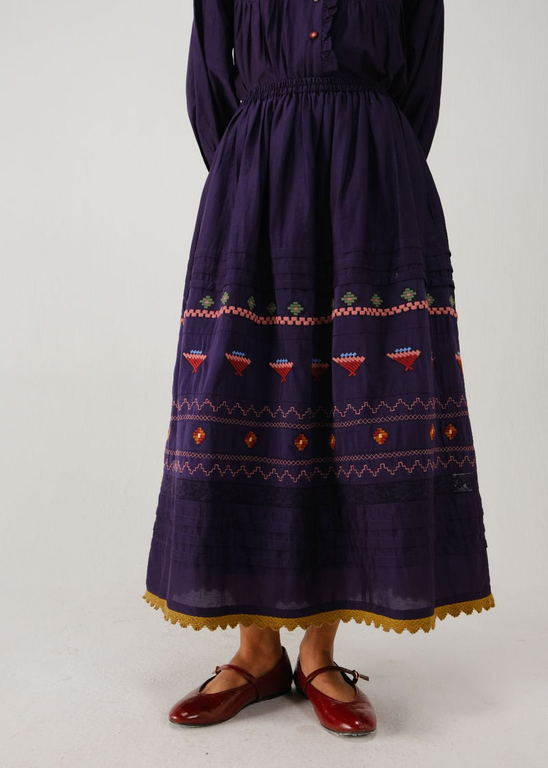 Emily skirt-Ink folk emb. silk by CORD for women in Singapore