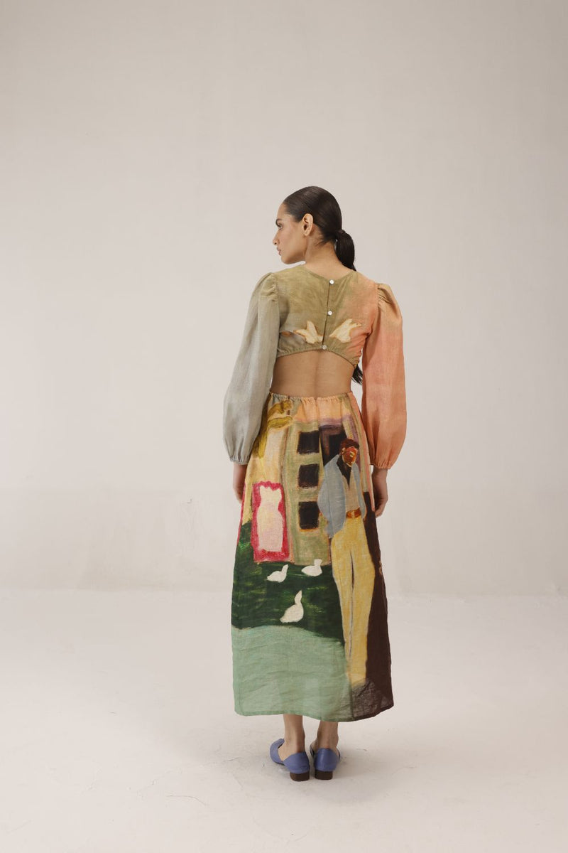 EURO LONG DRESS - MORNING COFFEE all linen by CORD for women in Singapore